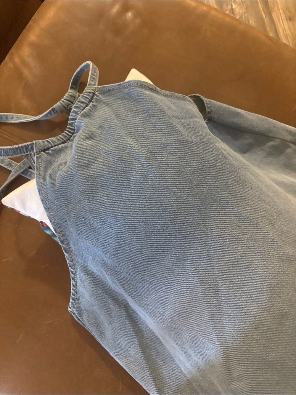 Light Blue Denim Crop Top with Strappy Halter